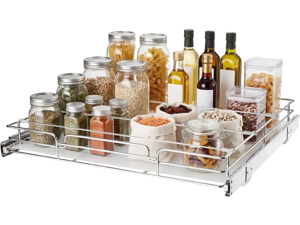 VEVOR Pull Out Cabinet Organizer 21.14"W x 20.98"D Steel Slide Out Drawers, for Kitchen Bathroom Pantry Home Organization, Chrome-Plated Finish, Heavy Duty Storage Sliding Shelves for Base Cabinets