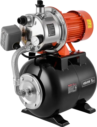 Vevor Shallow Well Pump 1.6 HP 1320 GPH Stainless Steel with 5-Gal Pressure Tank New