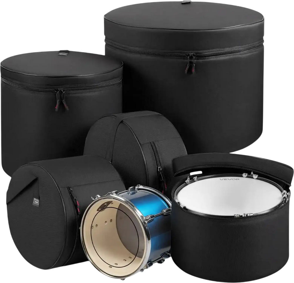 VEVOR 5-Piece Drum Case Set, 600D, Padded Drum Bags for 22 in Bass, 12/13/16 in Tom, 14 in Snare, Thick Padding, Lightweight Protective Covers Travel Storage Cases, for Drums Accessories Protection