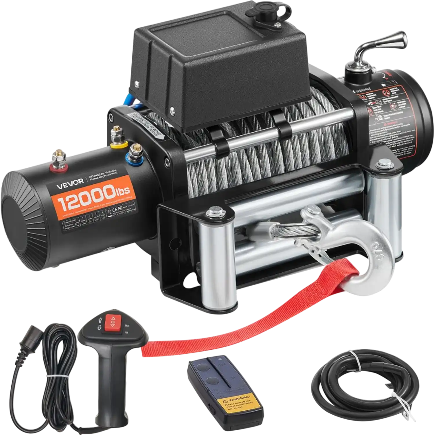 Vevor Electric Winch 12000 lbs 12V DC Truck Winch with 85' Steel Rope & Wireless/Wired Remote New