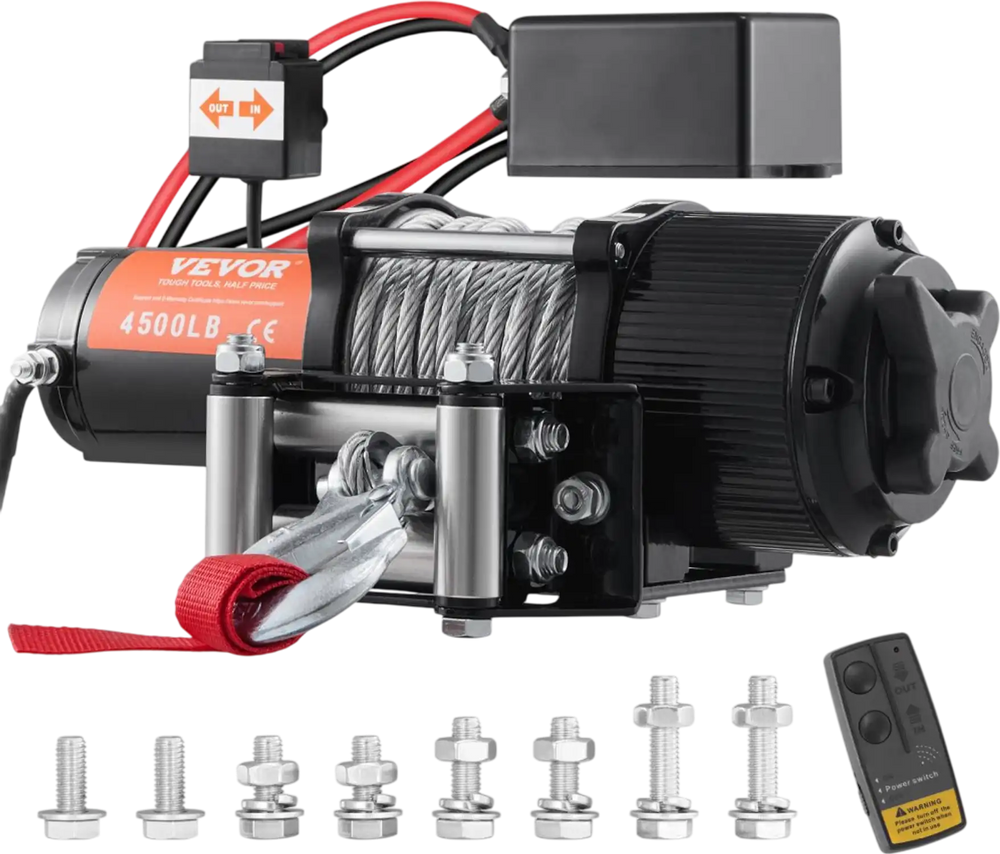 VEVOR Electric Winch, 12V 4500 lb Load Capacity Steel Rope Winch, IP55 1/4” x 39ft ATV UTV Winch with Wireless Handheld Remote & 4-Way Fairlead for Towing Jeep Off-Road SUV Truck Car Trailer Boat
