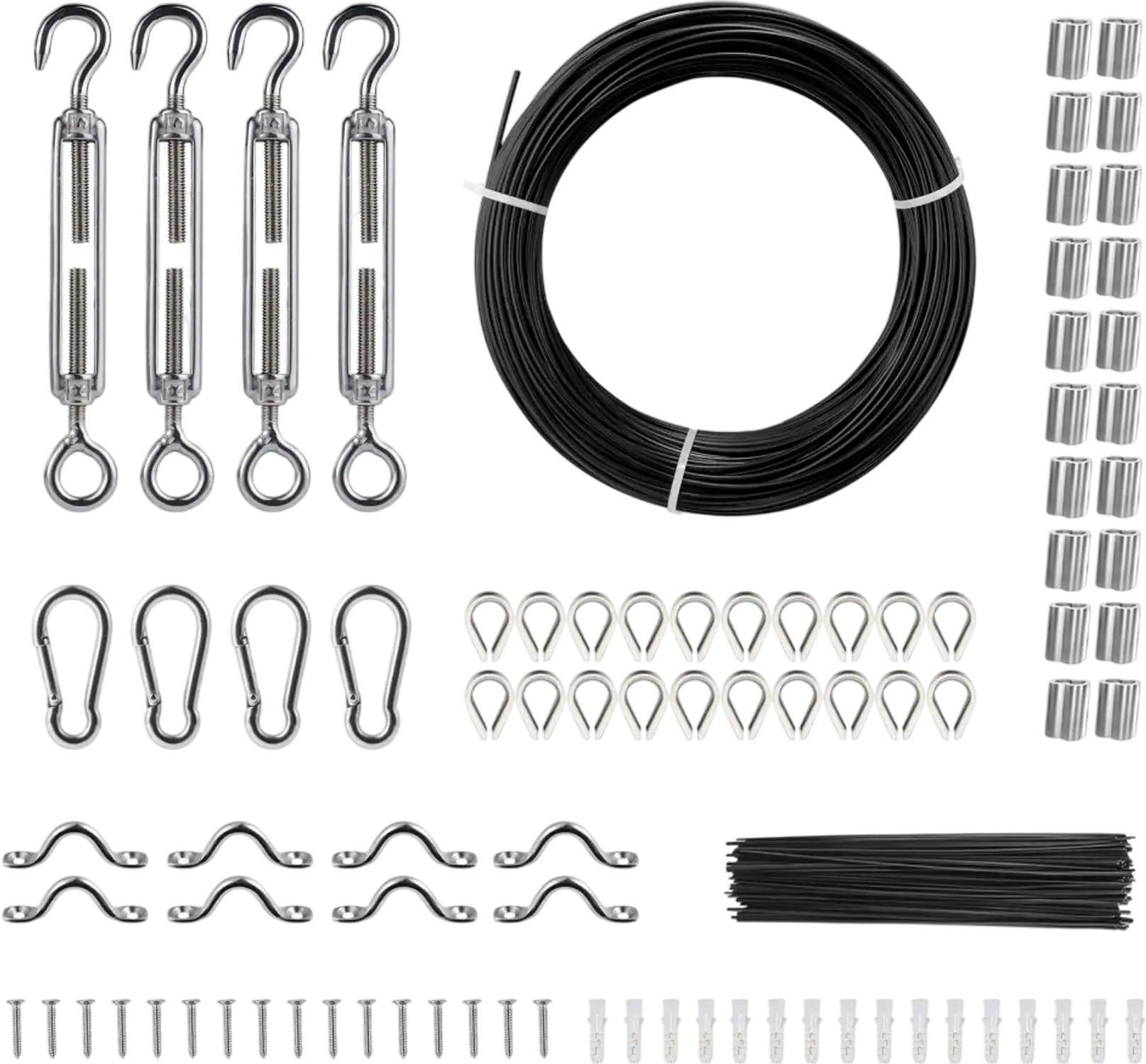 Vevor Wire Rope Kit Vinyl-Coated Stainless Steel 164' Black New