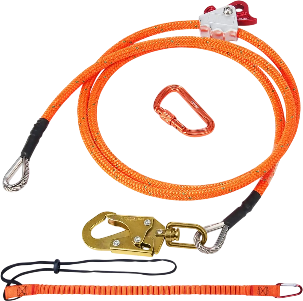 VEVOR 12.7mm Steel Core Flipline, 10ft(3m) Arborist Flipline, Flip Line for Tree Climbing with Alloy Steel Snap Hook & Aluminum Alloy Carabiner, 30KN Breaking Tension for Fall Protection, Tree Climber
