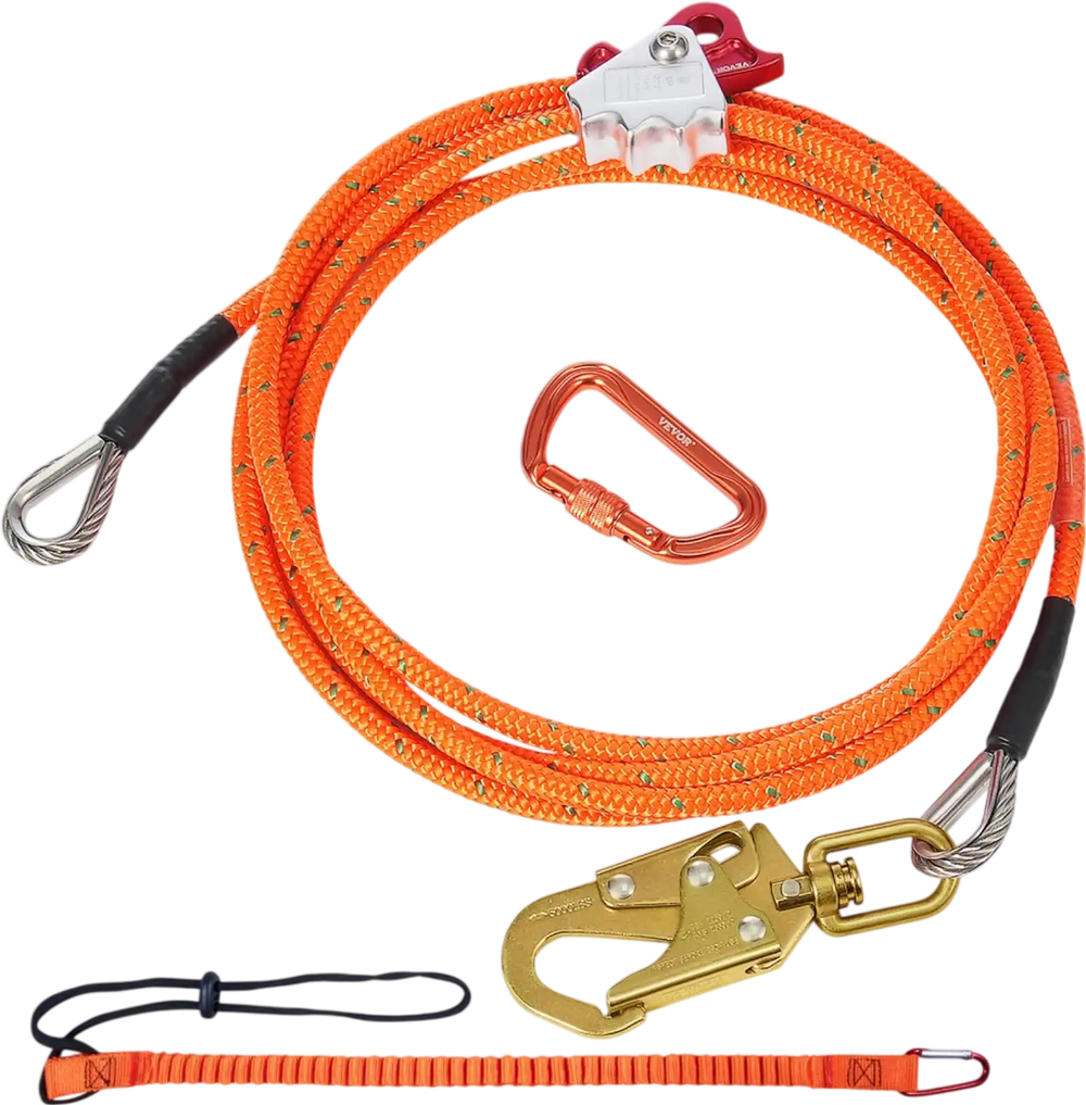 VEVOR 16mm Steel Core Flipline, 12ft(3.6m) Arborist Flipline, Flip Line for Tree Climbing with Alloy Steel Snap Hook & Aluminum Alloy Carabiner, 30KN Breaking Tension for Fall Protection, Tree Climber
