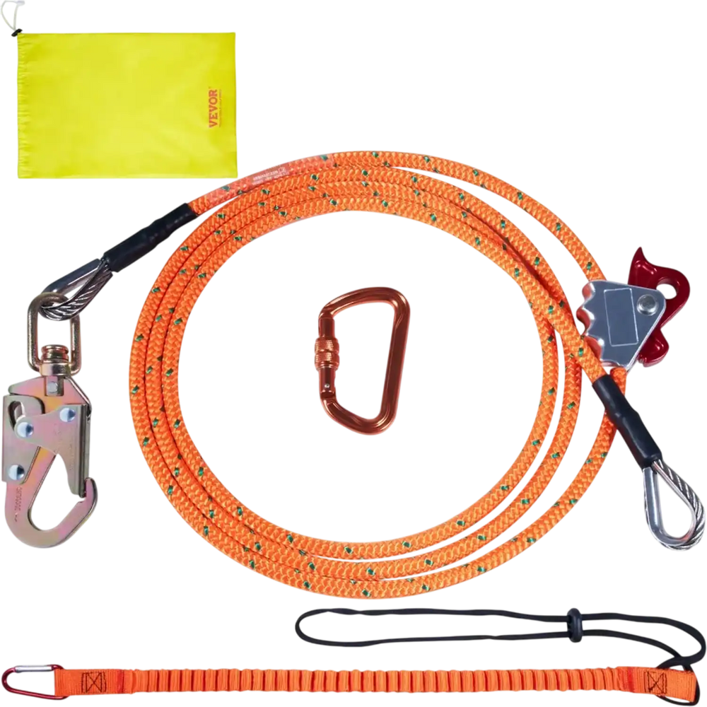 VEVOR Steel Core flipline, 1/2" x 8' Arborist Flipline, Flip Line for Tree Climbing with Alloy Steel Snap Hook, Aluminum Alloy Carabiner and Extra Tool Lanyard, for Arborist, Tree Climbers
