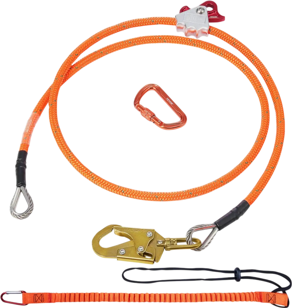VEVOR 16mm Steel Core Flipline, 8ft(2.4m) Arborist Flipline, Flip Line for Tree Climbing with Alloy Steel Snap Hook & Aluminum Alloy Carabiner, 30KN Breaking Tension for Fall Protection, Tree Climber