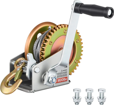 VEVOR Boat Winch, 1600 lbs Hand Winch, Heavy Duty Manual Rope Crank with 32.8ft Steel Wire, Portable Two-Way Ratchet, Anti-Slip Handle, Easy Installation Gear for Boat Trailer ATV Towing