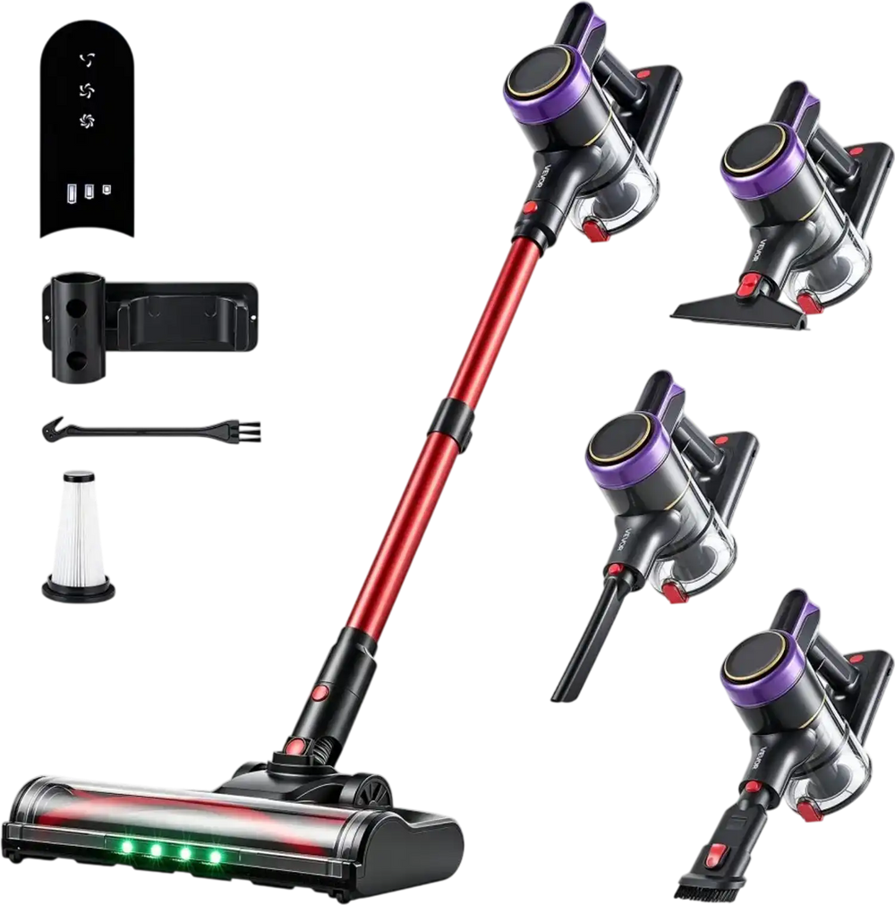 VEVOR Cordless Vacuum Cleaner 400W 40kPA Cordless Stick Vacuum Cleaner, For Home Hard Floor Carpet Pet Hair, 45-Min Runtime, Rechargeable, Lightweight Handheld, with LED Display, 4 Brush Heads