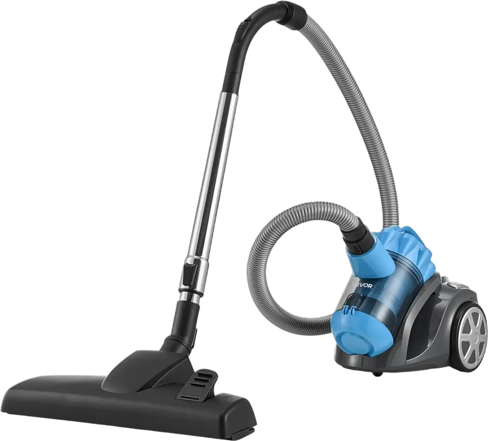 VEVOR Canister Vacuum Cleaner 1000W 17 kPa Portable Bagless Canister Vacuum, for Carpets, Hardwood Floors, Pet Hair, Adjustable Strong Suction, Easy-to-Clean Filter, with Hose, Cleaning Attachments