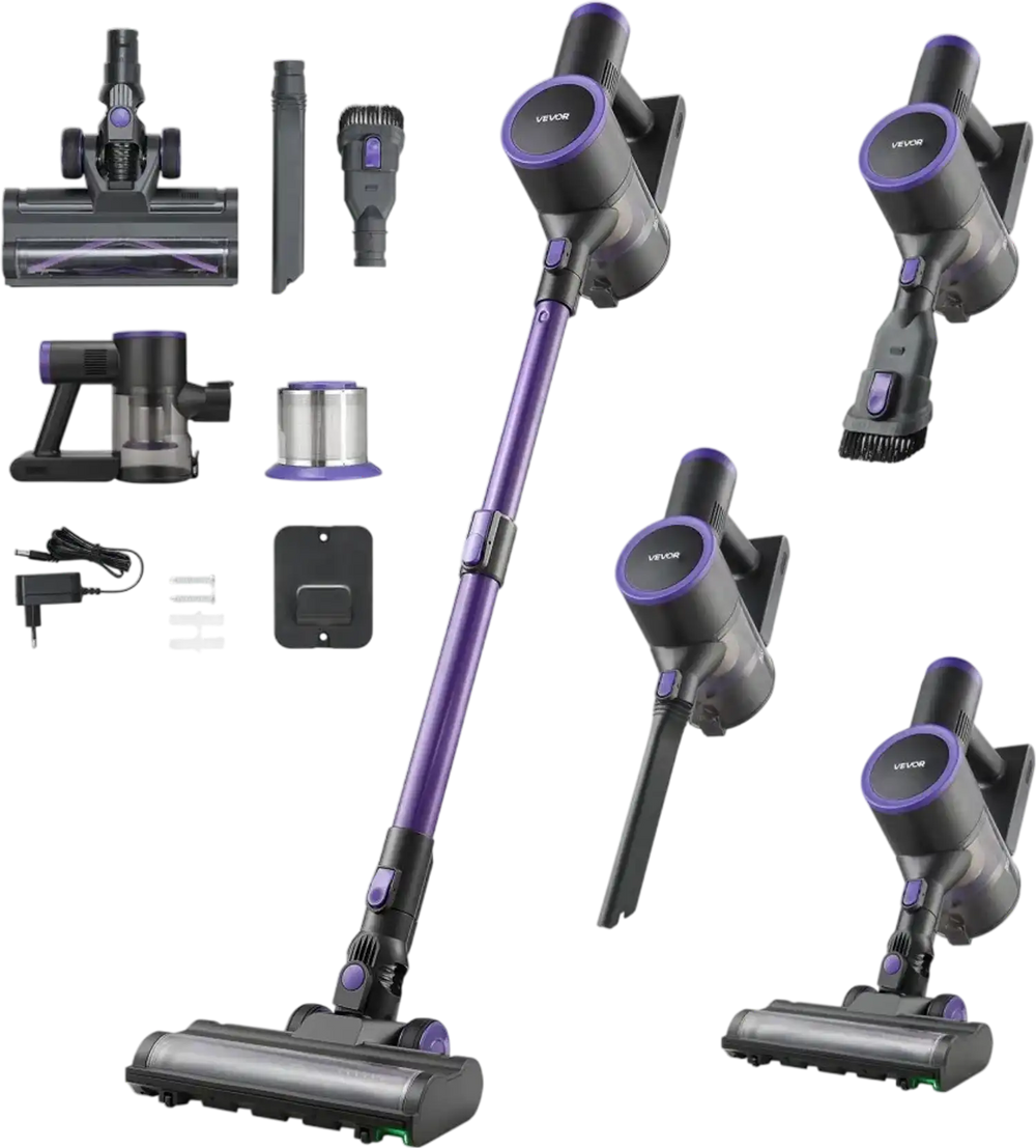 VEVOR Cordless Vacuum Cleaner, 25KPA Max Powerful Suction, Rechargeable Anti-Tangle Stick Vacuum with Dust Cup, Lightweight Handheld Vac with 35mins Runtime for Home, Carpet, Pet Hair, Hard Floor