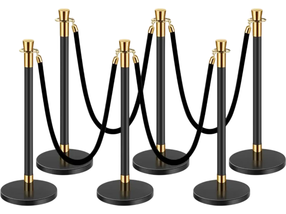 VEVOR Stanchions and Velvet Ropes, 6 Pcs Crowd Control Barriers with 4 Black Velvet Ropes, Stainless Steel Stanchion Post Queue with Sand Injection Hollow Base for Theater, Wedding, Party Supplies
