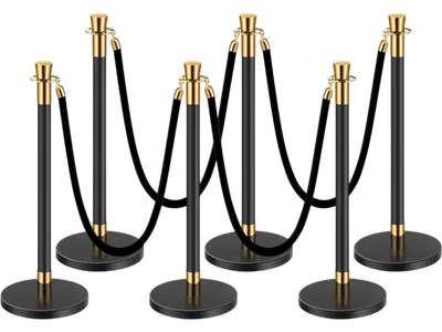 Vevor Stanchion Post Crowd Control Barrier Set with Black Velvet Ropes 6 Pcs New