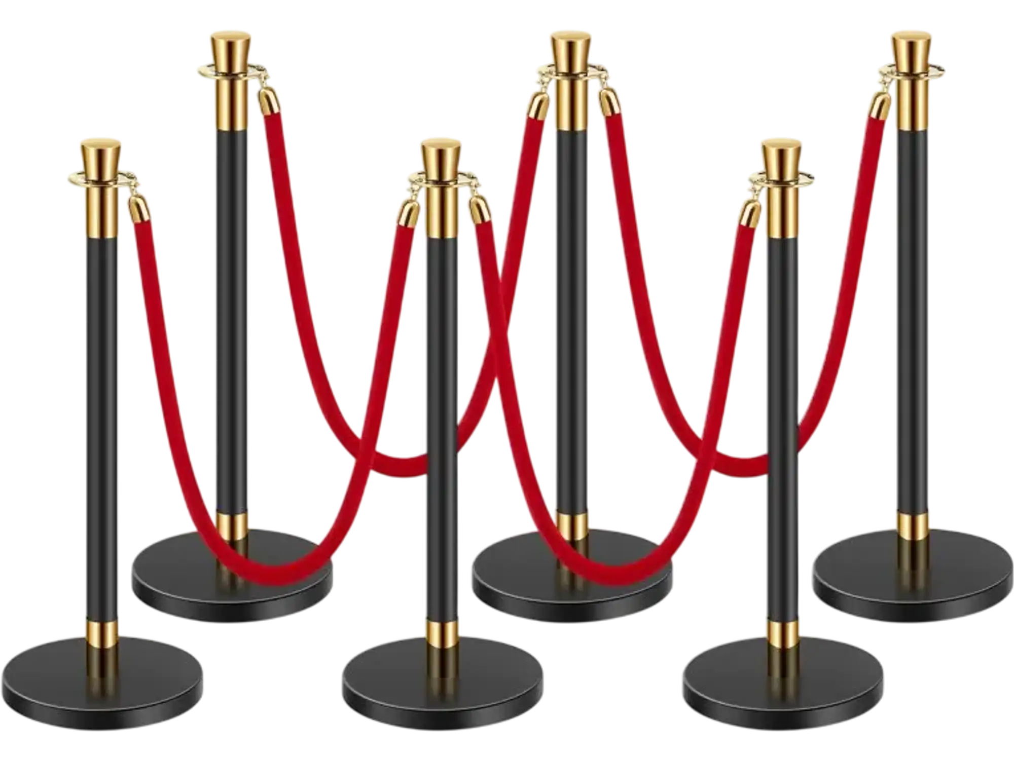 Vevor Stanchions and Velvet Ropes 6-Pc Crowd Control Barriers with 4 Red Velvet Ropes New