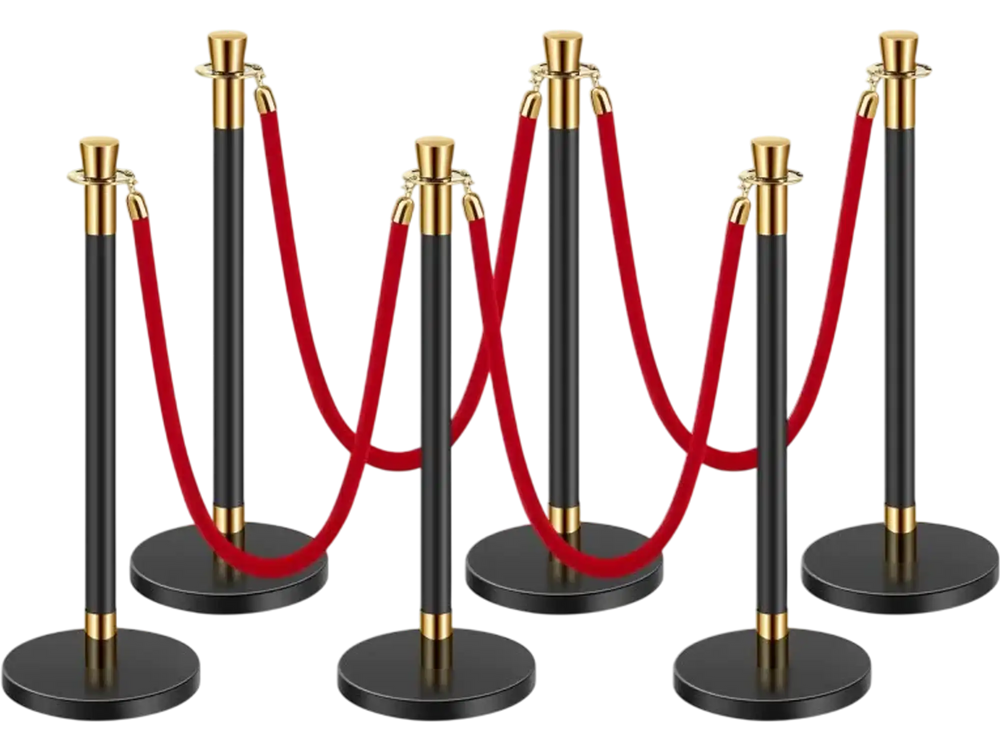 VEVOR Stanchions and Velvet Ropes, 6 Pcs Crowd Control Barriers with 4 Red Velvet Ropes, Stainless Steel Stanchion Post Queue with Sand Injection Hollow Base for Theater, Wedding, Party Supplies