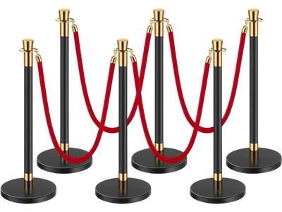 Vevor Stanchions and Velvet Ropes 6-Pc Crowd Control Barriers with 4 Red Velvet Ropes New