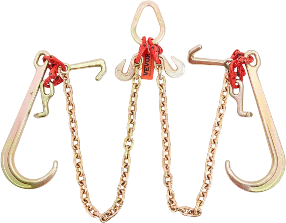 VEVOR V-Chain Bridle, 9620 lbs Working Load Limit, 5/16'' x 3' G80 Tow Chain with RTJ Cluster Hooks, DOT Certified, Galvanized Coating Manganese Steel & D-Shackle, for Lifting & Moving Activities