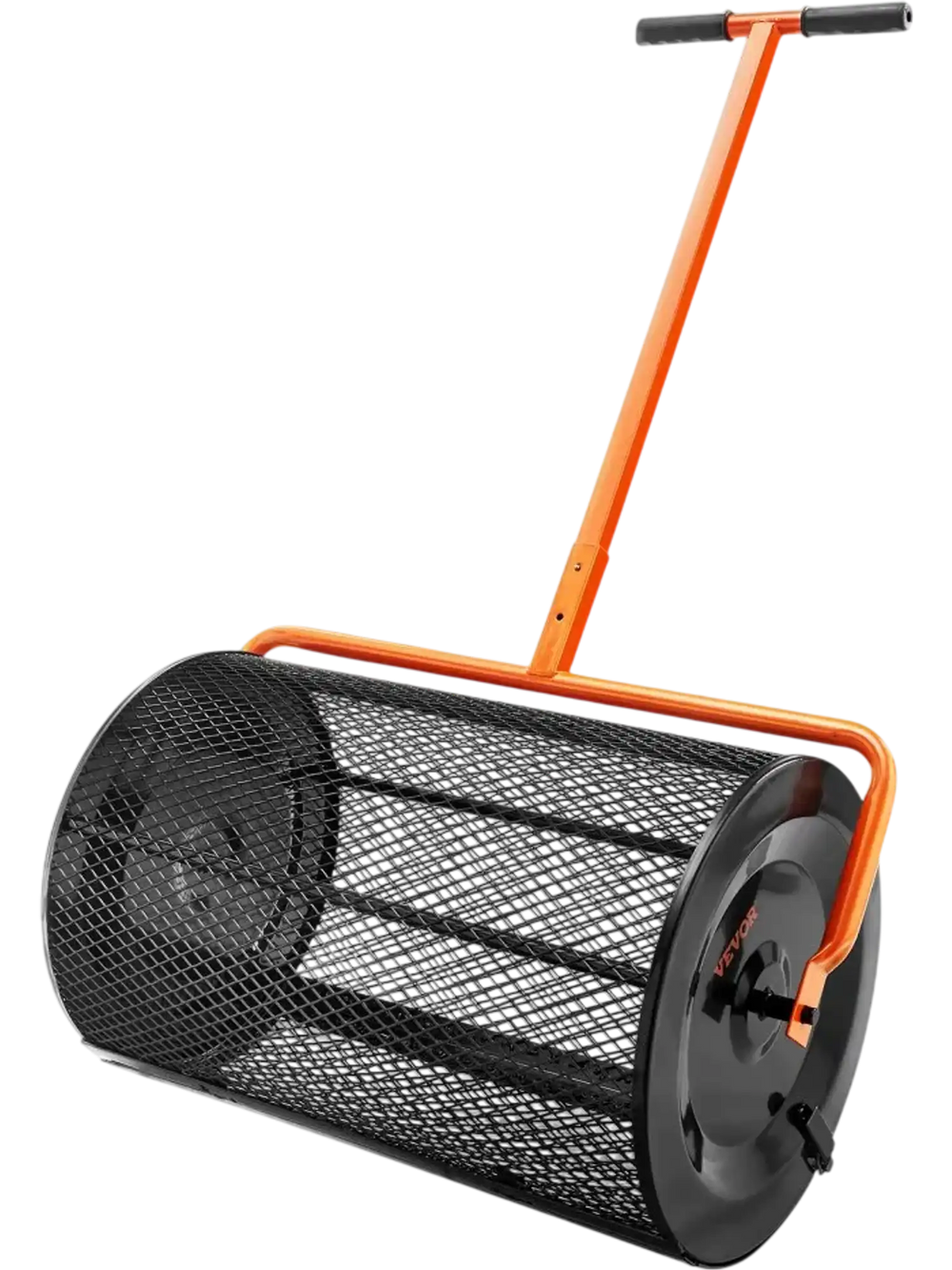 VEVOR Compost Spreader, 24.4-25.6" Height Adjustable Handle, 24" Wide, Lawn and Garden Peat Moss Roller with Side Latches, Powder Coated Steel Mesh Basket for Spreading Manure, Topsoil, Black