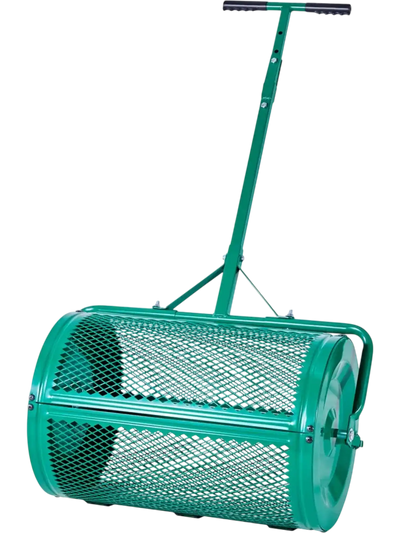 VEVOR Compost Spreader, 24 in Wide Peat Moss Spreader with Push/Tow Handle, 4 Heights Adjustable, Powder-Coated Steel Garden Peat Moss Roller, Heavy Duty Grass Seed Spreaders for Planting Seeding