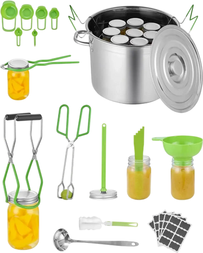 VEVOR Canning Supplies Starter Kit, 11 Pieces Stainless Steel Water Bath Canning Kit for Beginners, Canning Tools Set: Pot, Rack, Lid, Ladle, Funnel, Tongs, Jar Lifter, Wrench, Measuring Cup