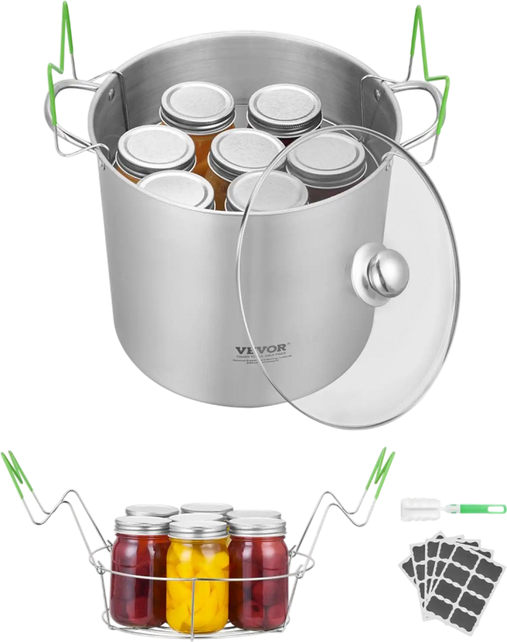 VEVOR 21 QT Canning Pot with Rack and Lid, Stainless Steel Waterbath Canner with Dual Handle and Glass Lid, Compatible with All Cooktops: Induction, Gas, Electric, Glass, Ceramic, Halogen