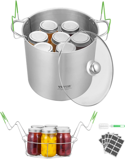 Vevor Waterbath Canner 21 QT Stainless Steel Canning Pot with Rack and Glass Lid New