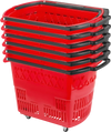 VEVOR 6PCS Shopping Carts, Plastic Rolling Shopping Basket with Wheels, Red Shopping Baskets with Handles, Portable Shopping Basket Set for Retail Store