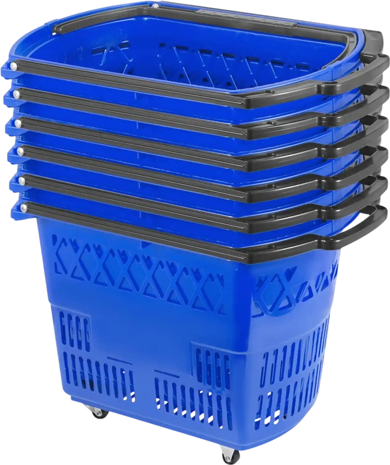 Vevor Shopping Basket Blue Pack of 6 with Handle on Castors New