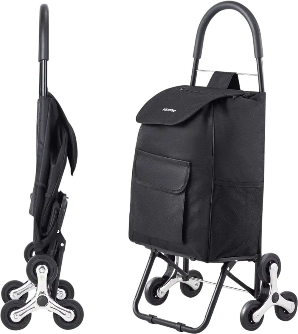 VEVOR Stair Climber Trolley Dolly, 36L Folding Shopping Cart, Grocery Cart Trolley Laundry Stair Climbing Handcart with 6 Wheels & Oxford Cloth Bag, Foldable Cart for Shopping Grocery Laundry, Black