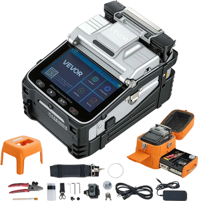 VEVOR Fiber Fusion Splicer 6 Motors with 6s Splicing & 15s Heating, 7800mAh Core Alignment Fiber Optical Splicer, 5
