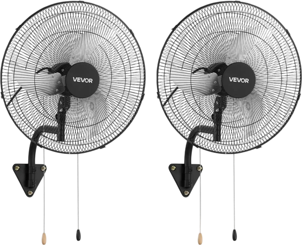 VEVOR Wall Mount Fan, 20 in Wall Mounted Hanging Fan Oscillating, 3-Speed, Long Airflow Distance, Adjustable Rotation Angle, Mechanical Powerful for Industry, Commercial, Garage, Workshop, Gym, 2 Pack
