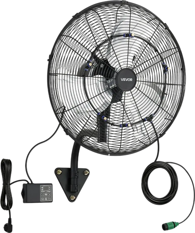 VEVOR Wall Mount Fan, 20 in Wall Mounted Hanging Fan with Oscillating & Mist, Remote, IP44-rated, 3-Speed, 18h Timer, Temperature Control, Powerful for Industry, Commercial, Garage, Workshop, Gym