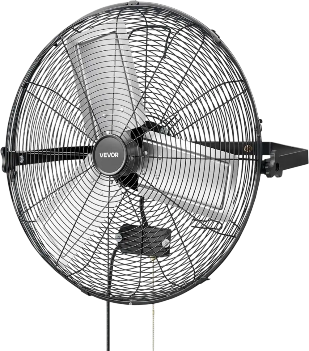 VEVOR Wall Mount Fan, 24 in Wall Mounted Hanging Fan, 3-Speed, Long Airflow Distance, Adjustable Rotation Angle, Mechanical Control, Powerful for Industry, Commercial, Garage, Workshop, Gym, Black