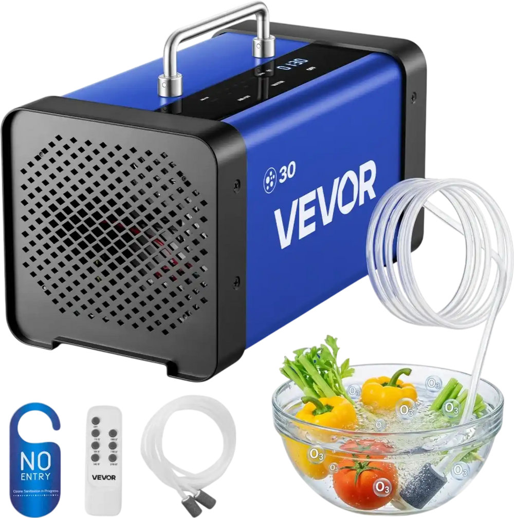 VEVOR Ozone Generator, 30000mg/h Commercial Ozone Machine, with 15s Delayed Start & Dual-Hose Water Mode & LCD Touchscreen, Industrial Deodorizer for Car, Smoke, Home Odors, Up to 2700 sq.ft