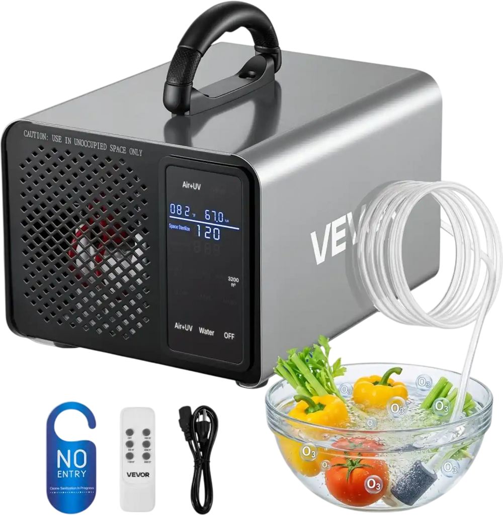 VEVOR Ozone Generator, 36000mg/h Commercial Ozone Machine, with 15s Delayed Start & Area-Based Timer & LCD Touchscreen Display, Industrial Deodorizer for Car, Smoke, Home Odors, Up to 3200 sq.ft