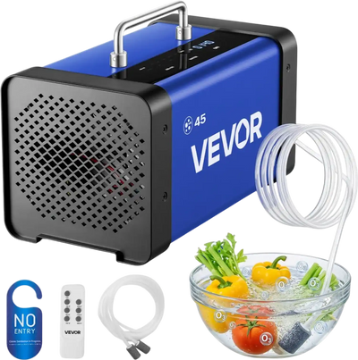 VEVOR Ozone Generator, 45000mg/h Commercial Ozone Machine, with 15s Delayed Start & Dual-Hose Water Mode & LCD Touchscreen, Industrial Deodorizer for Car, Smoke, Home Odors, Up to 3800 sq.ft