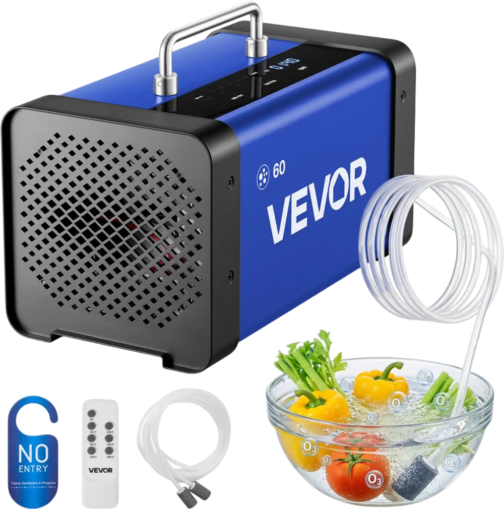 VEVOR Ozone Generator, 60000mg/h Commercial Ozone Machine, with 15s Delayed Start & Dual-Hose Water Mode & LCD Touchscreen, Industrial Deodorizer for Car, Smoke, Home Odors, Up to 4800 sq.ft