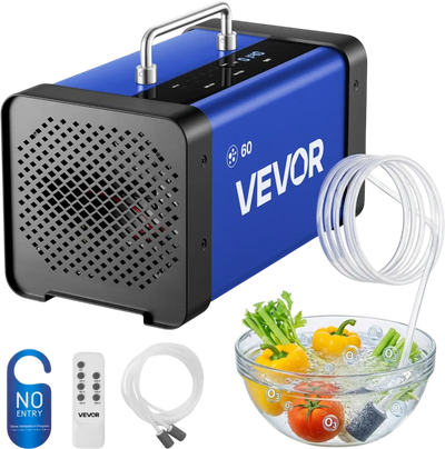 VEVOR Ozone Generator, 60000mg/h Commercial Ozone Machine, with 15s Delayed Start & Dual-Hose Water Mode & LCD Touchscreen, Industrial Deodorizer for Car, Smoke, Home Odors, Up to 4800 sq.ft