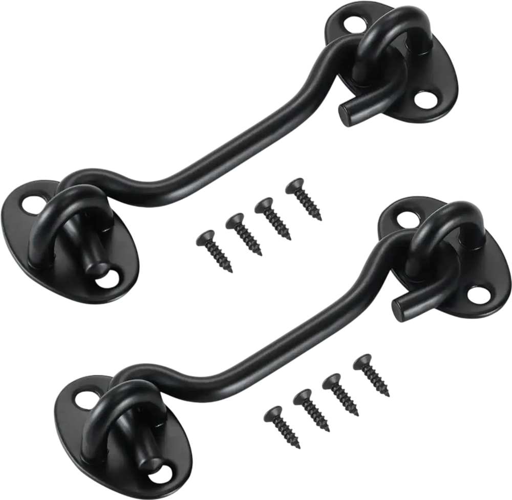 VEVOR Hook and Eye Gate Latch, 2 Pack Barn Door Latch Hook with Mounting Screws, Stainless Steel Hook and Eye Latch, Hook Lock for Sliding Barn Door, Cabinet, Window, Gate, Fence, Bathroom, Black