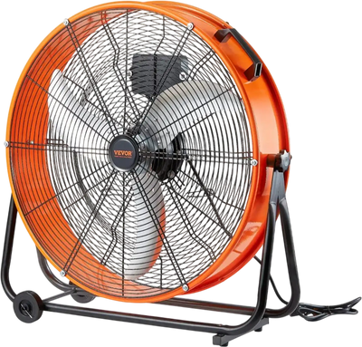 VEVOR Drum Fan, 24 Inch High Velocity Industrial Shop Fan, Heavy Duty Commercial Use 3-Speed 8600CFM, 360°Adjustable Tilting,0-2h Timer Industrial Floor Fan for Warehouse,Workshop,Factory, Basement