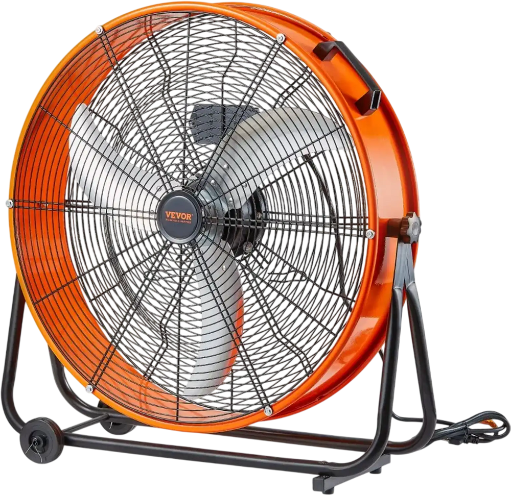 VEVOR Drum Fan, 24 Inch High Velocity Industrial Shop Fan, Heavy Duty Commercial Use 3-Speed 8600CFM, 360°Adjustable Tilting Industrial Floor Fan for Warehouse,Workshop,Factory, Basement