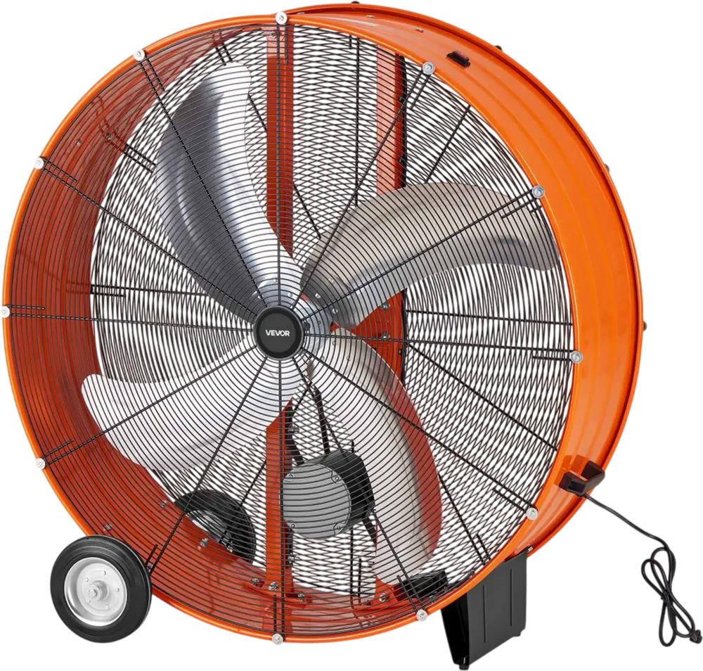 VEVOR Industrial Shop Fan, 42 Inch Floor Drum Fan, High Velocity 16100 CFM, Heavy Duty Aluminum Blades, 2 Speeds, with Handle, Ideal for Commercial, Garage, Warehouse, Basement, Workshop, Factory