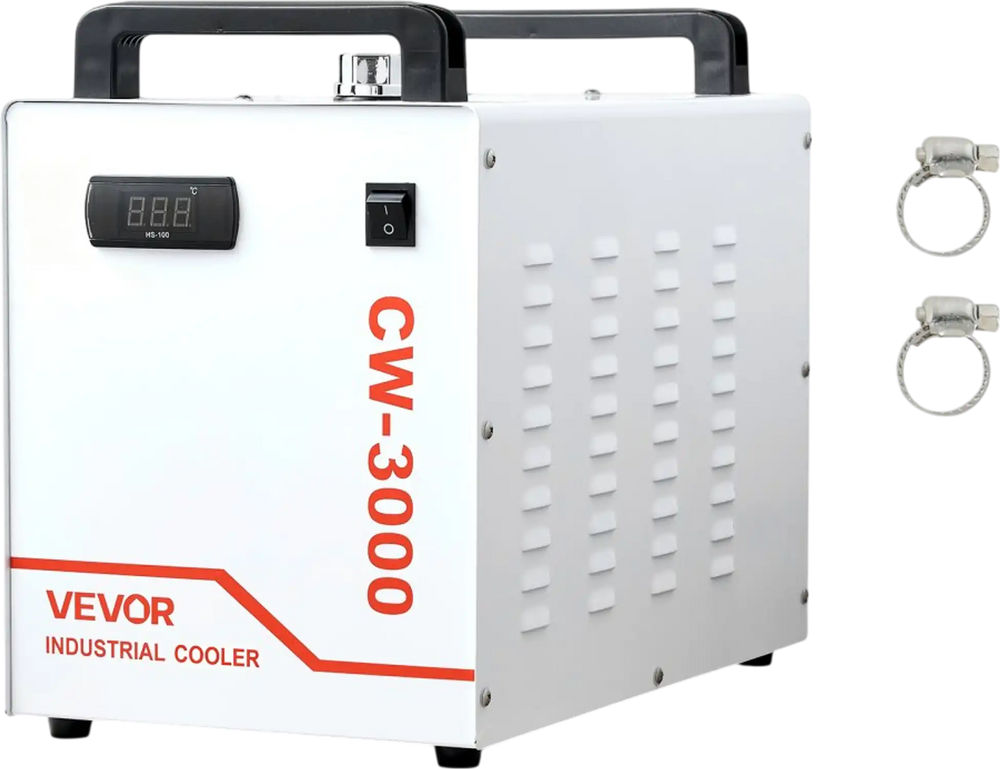 VEVOR Industrial Water Cooler CW-3000 120V Air-Cooled Water Cooling System, for 60W Laser Tubes CO2 Laser Engraving & Cutting Machines, with 2.38 Gal Tank Capacity, 2.43 GPM Max Flow, with Built-In Fan