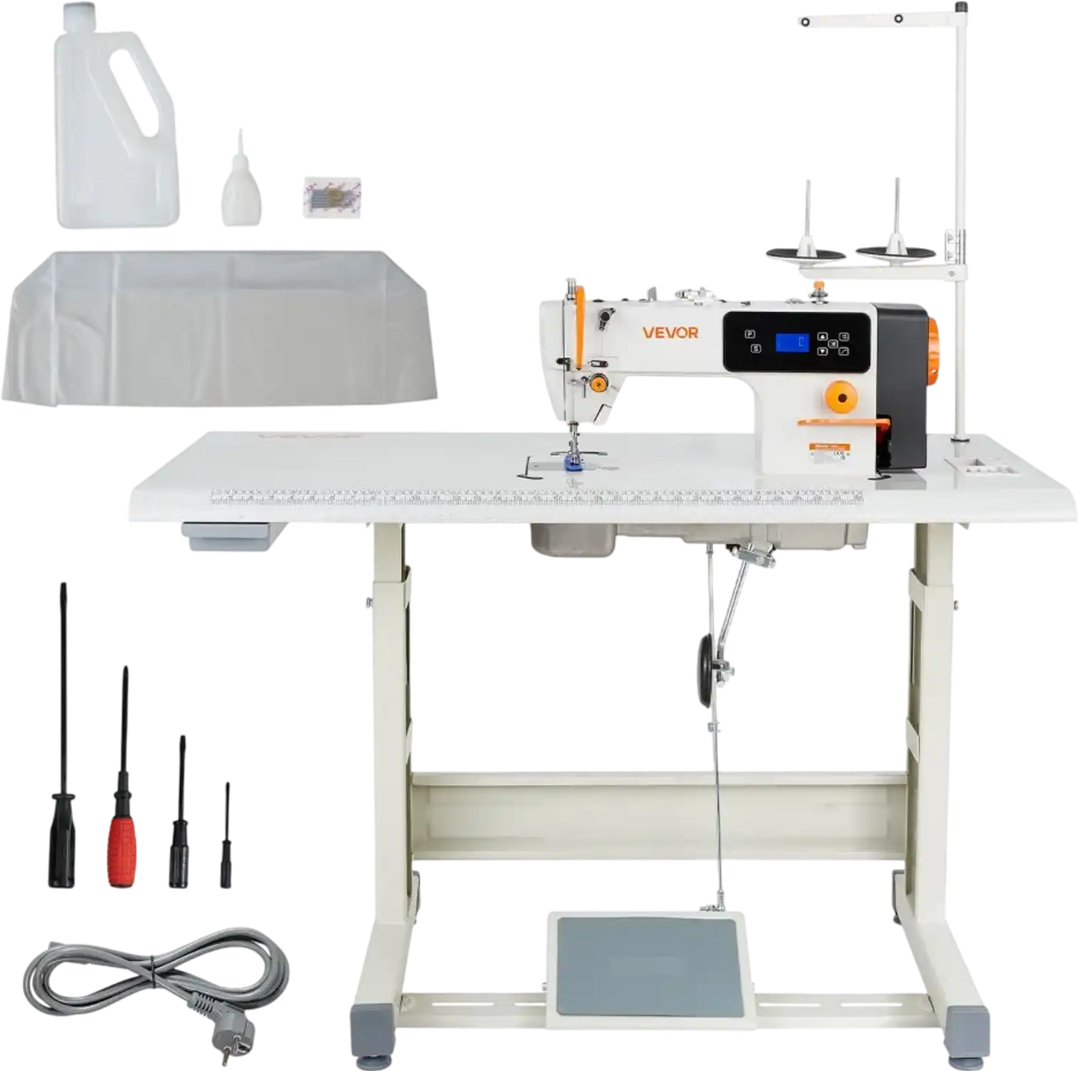 Vevor Industrial Sewing Machine 550W Lockstitch Sewing Machine Set with Servo Motor and Table Stand New