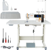 VEVOR Industrial Sewing Machine, 550W Lockstitch Sewing Machine Set with Servo Motor and Table Stand, 5000 SPM High Speed, Metal Frame, LCD Panel, LED Light, for Cotton, Wool, Denim, Leather, Canvas