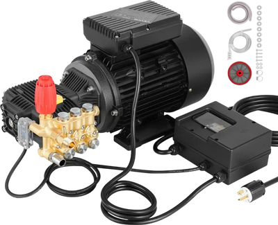 VEVOR Electric Pressure Washer Pump Kit, 1950 PSI, 3.2 GPM, Triplex Power Washer Pump with 5 HP Motor 240 V, Adjustable Water Pressure, for Washing Cars, Gardens, Exterior Walls, Deck, Machinery Equipment