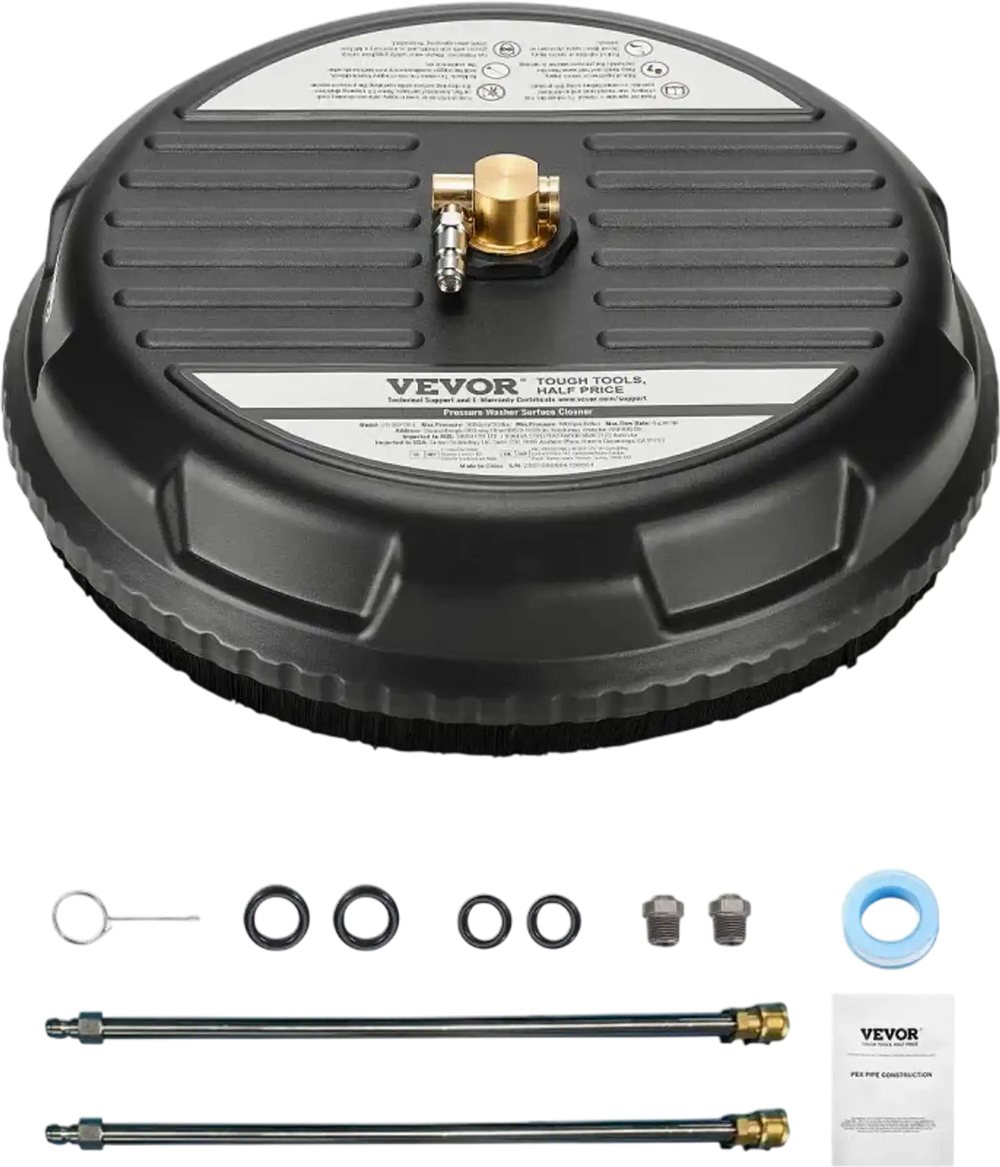 VEVOR 15" Pressure Washer Surface Cleaner, 4000 Max PSI, 1/4 Quick Connector, 2 Spray Nozzles, 2 Extended Wands for Driveway, Sidewalk, Patio, Deck