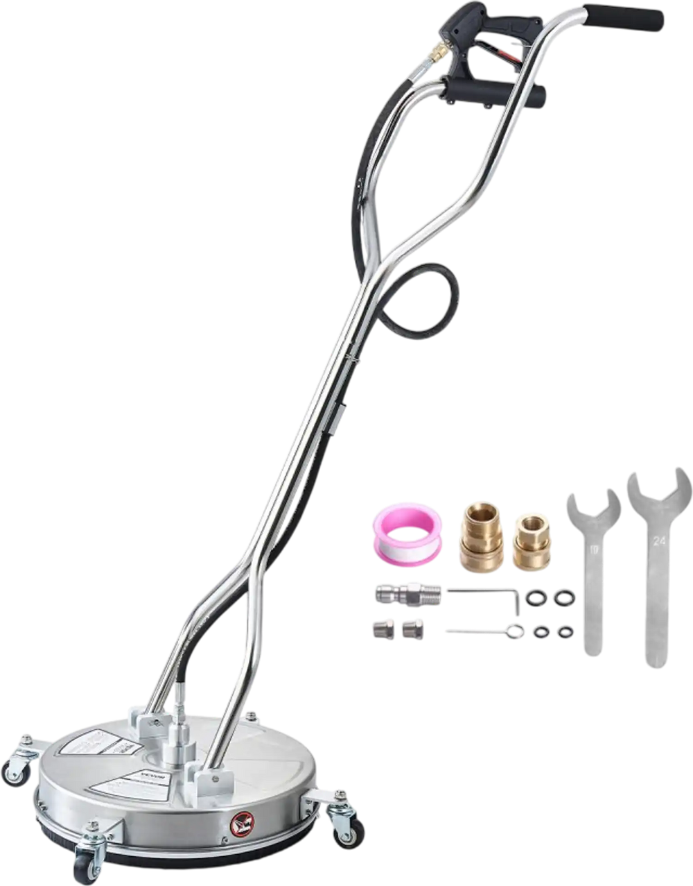 VEVOR 18" Pressure Washer Surface Cleaner, Stainless Steel Pressure Washer Attachments with 4 Wheels, 4000 Max PSI, 3/8 Quick Connector, 2 Spray Nozzles, Dual Handle, for Concrete, Patio, Sidewalk