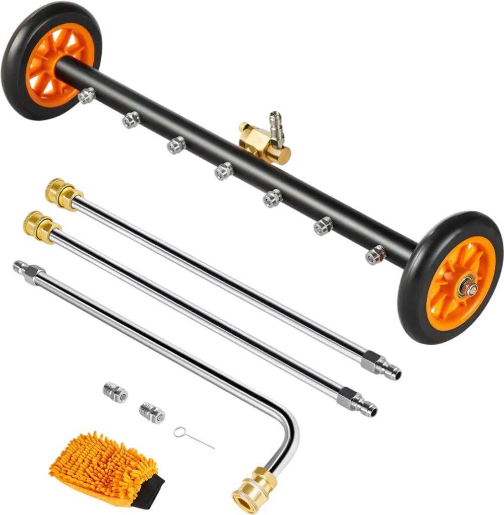 VEVOR 24" Pressure Washer Undercarriage Cleaner, Stainless Steel Surface Cleaner for Pressure Washer, 4000 Max PSI, Angle Adjustment Gear, 7 Spray Nozzles, 2 Extended Wands for Driveway, Patio, Deck