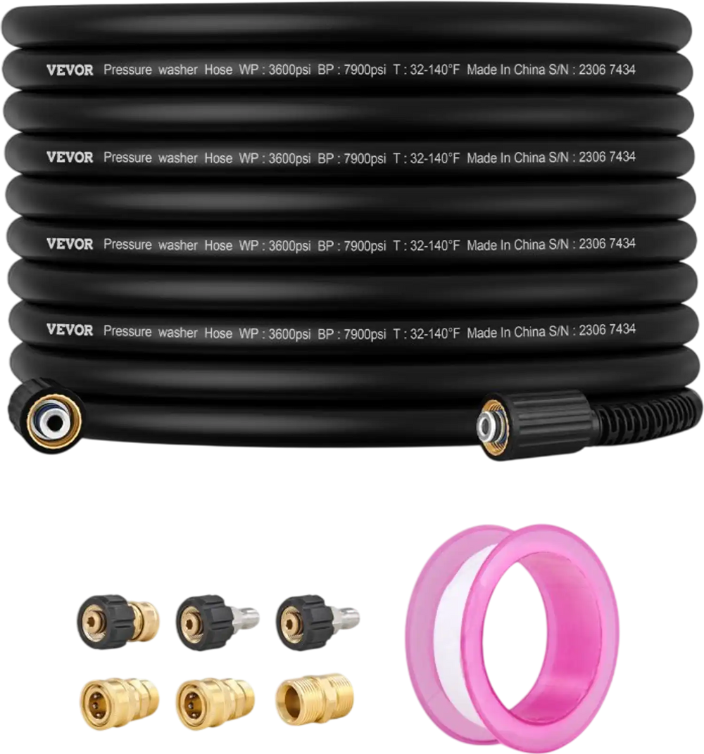VEVOR Pressure Washer Hose, 100FT, 1/4" Kink Free M22-14mm Brass Thread Replacement For Most Brand Pressure Washers, 3/4'' Bending Radius, 4200 PSI Heavy Duty Power Washer Extension Replacement Hose