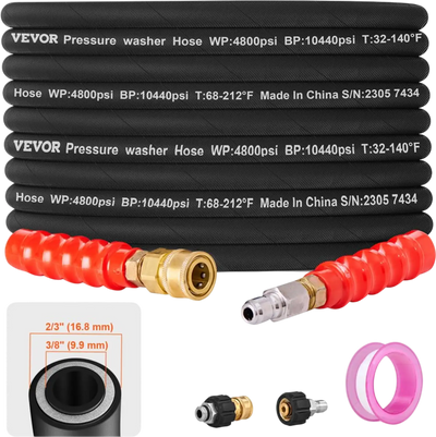 VEVOR Pressure Washer Hose, 100FT, Kink Free 3/8